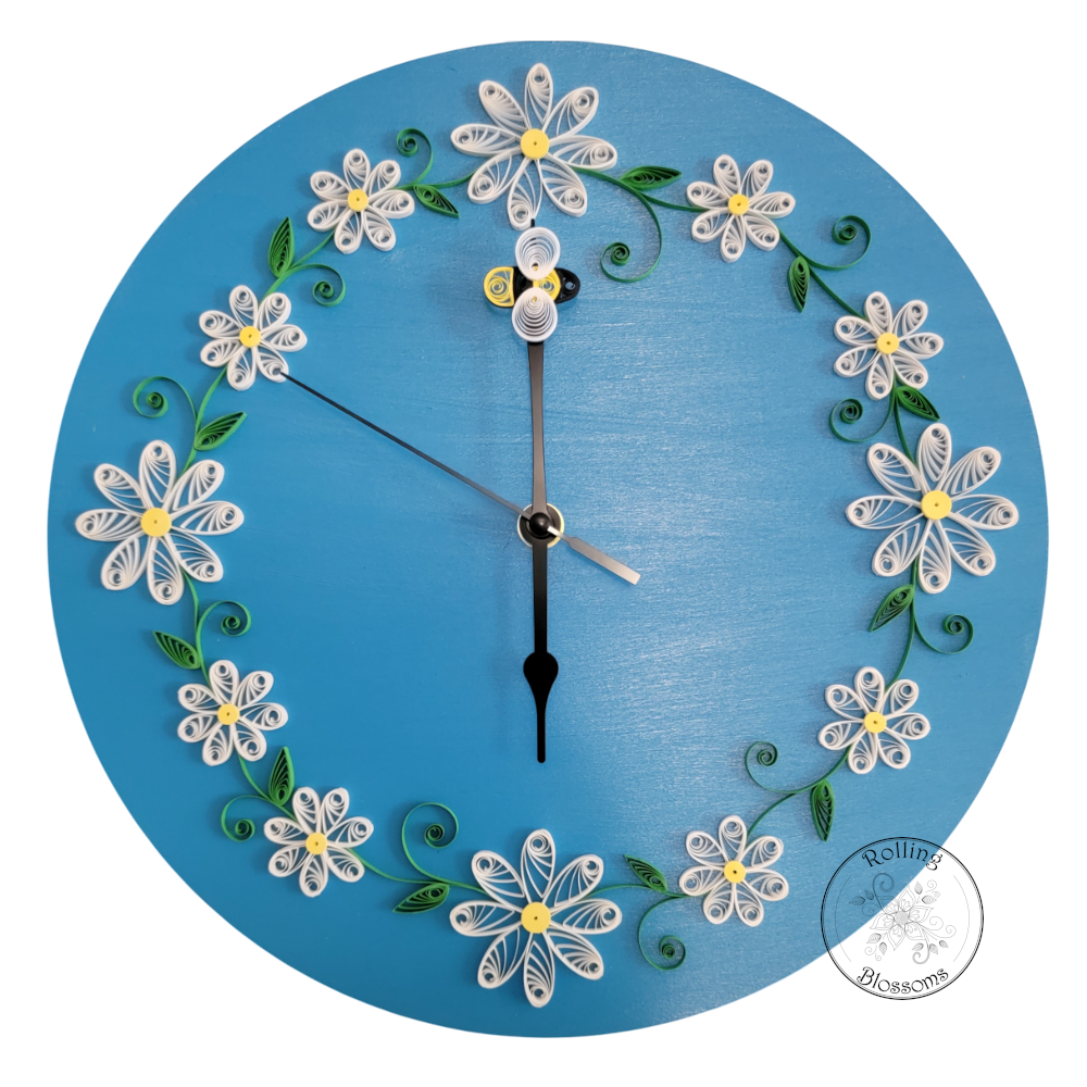quilled daisy clock by rolling blossoms