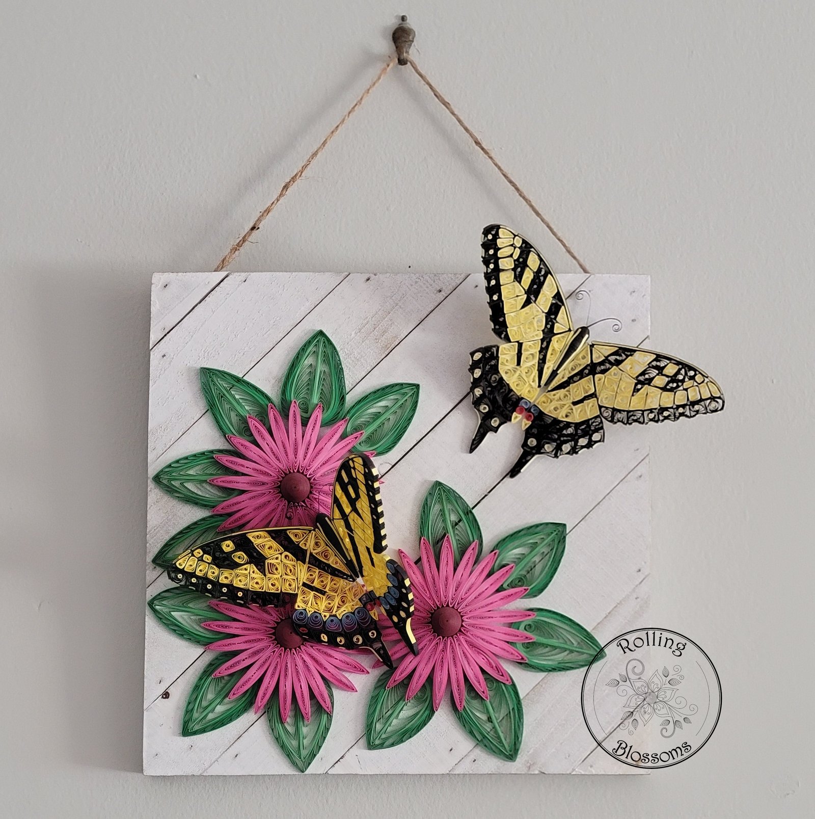 quilled tiger swallowtail butterfly plaque by rolling blossoms