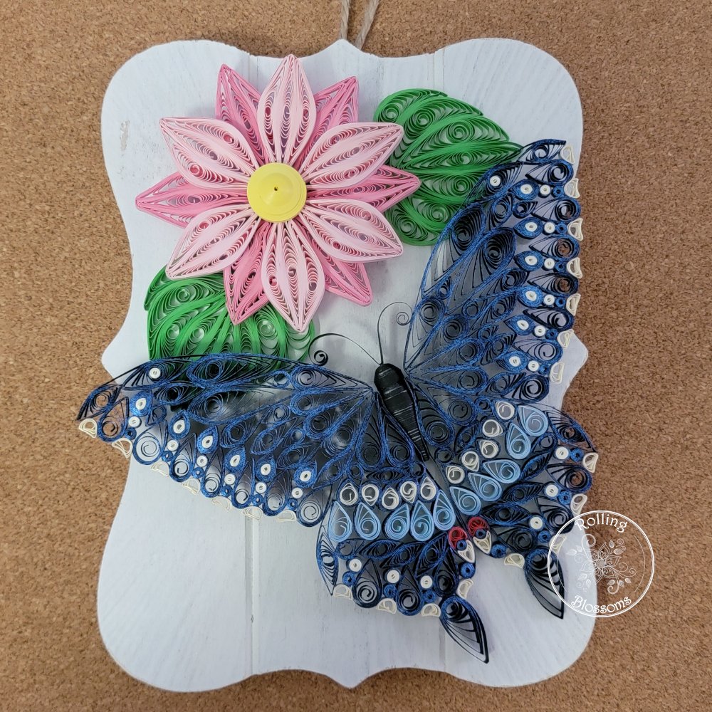 Quilled Eastern black swallowtail butterfly plaque by rolling blossoms