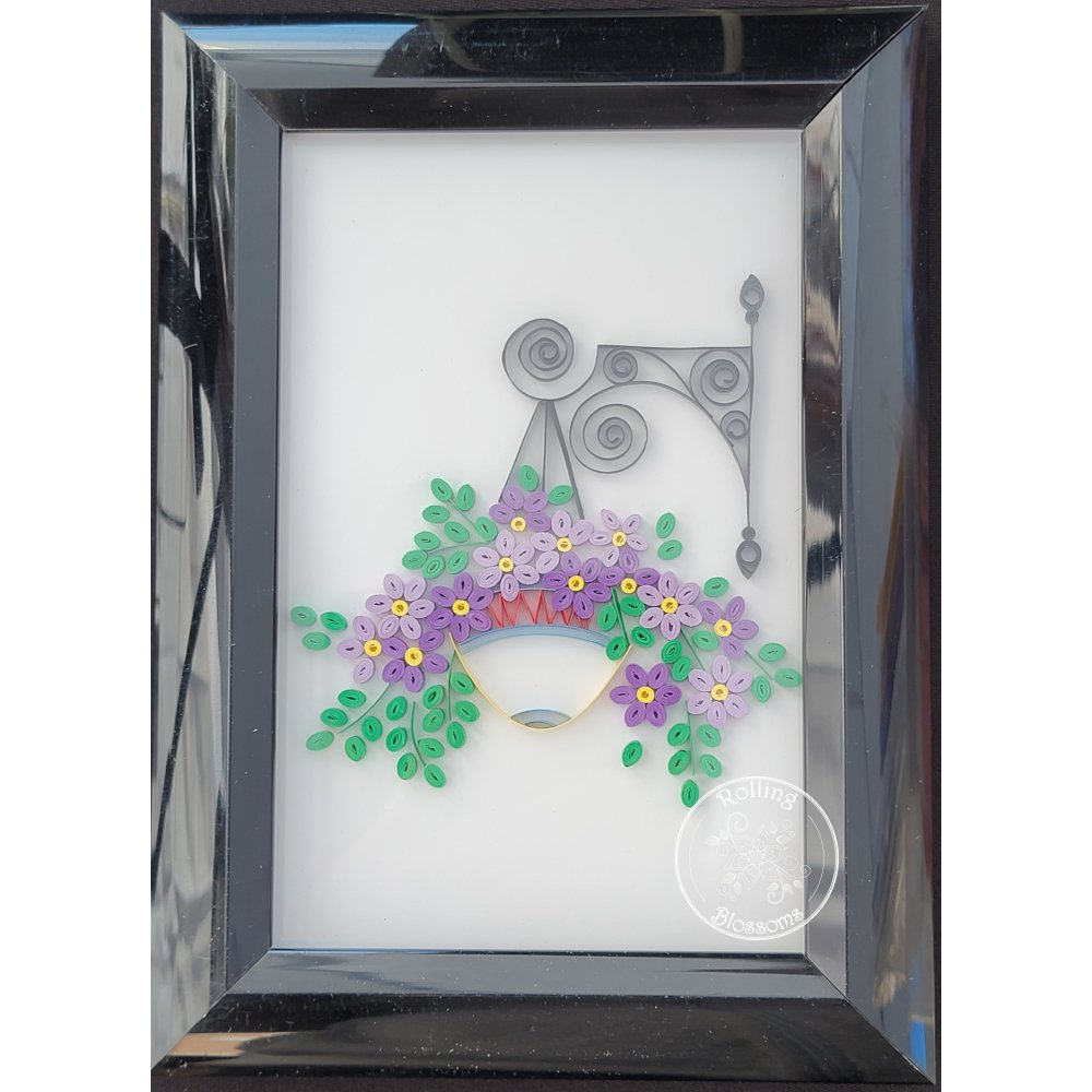 quilled hanging flower basket by rolling blossoms