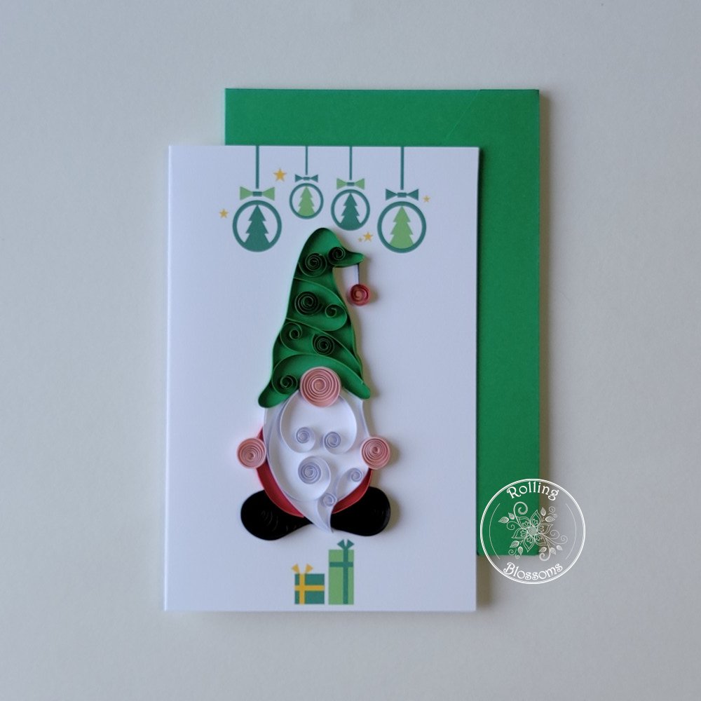 Quilled Standing Gnome Christmas Card by rolling blossoms