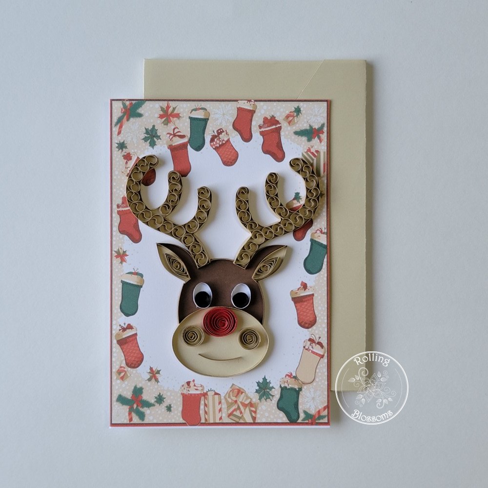 Quilled reindeer card by rolling blossoms