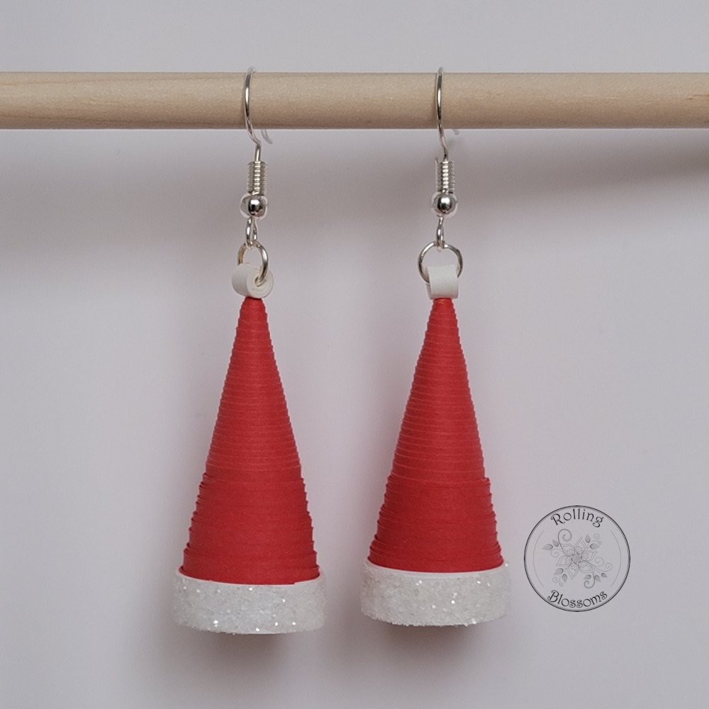 Quilled Santa Hat Earrings by Rolling Blossoms