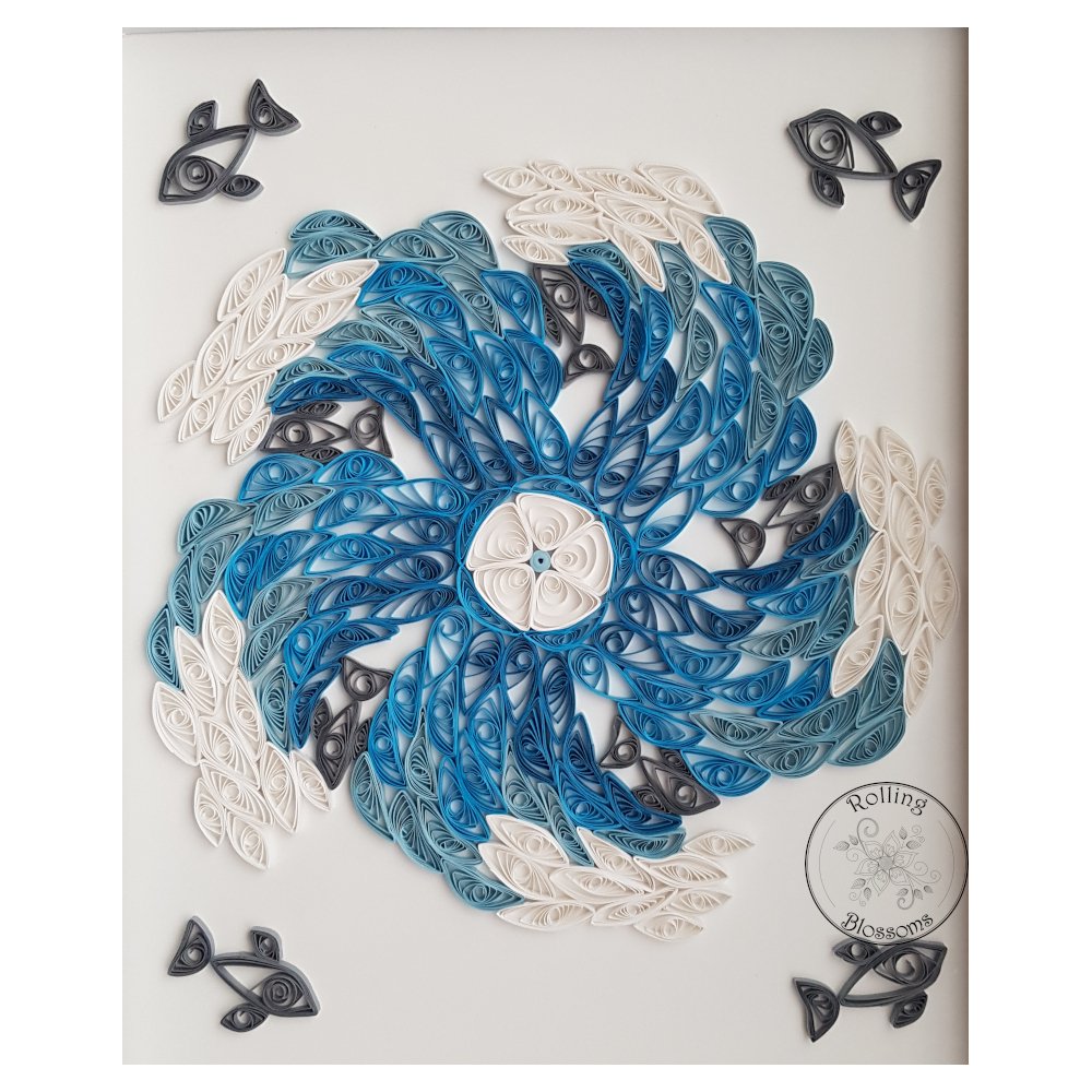 quilled dolphins and waves mandala wall hanging