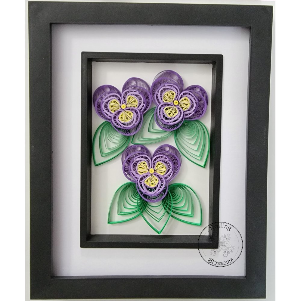 Quilled purple Pansies by rolling blossoms